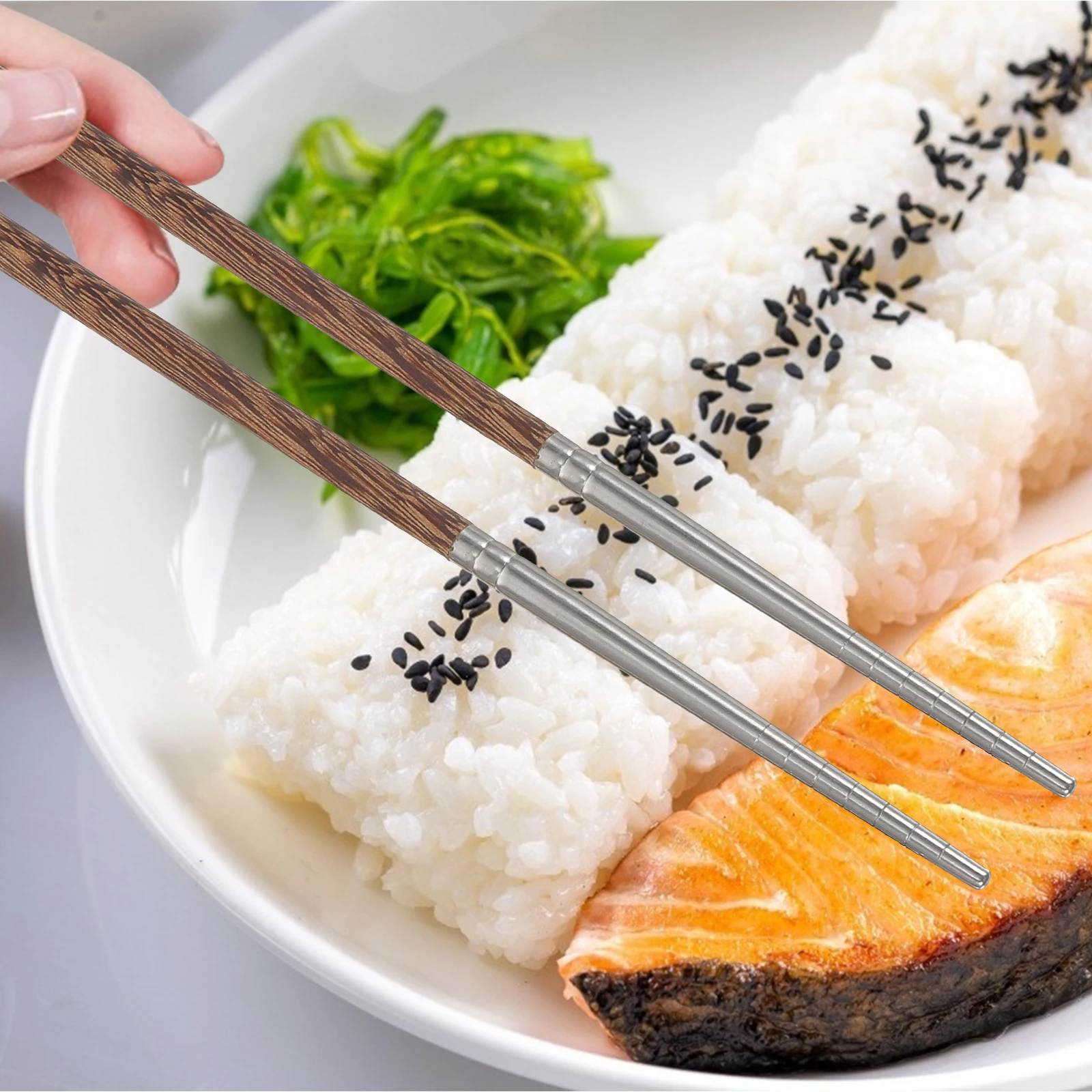

1 Set Stainless Steel Handle Home Chopsticks Skid Resistant High Temperature Easy Clean Smooth Safe Material Elegant