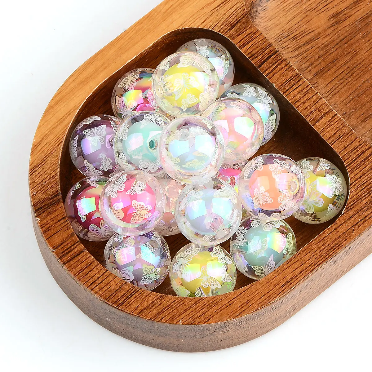 5pcs 1.6cm Random Color Mix Colorful Round Beads Butterfly Pattern Acrylic Beads DIY Bracelet Necklace Accessories