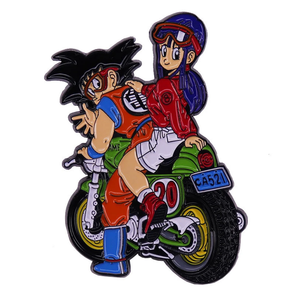 Anime Dragon Ball Son Goku Kakarotto e Chichi Cosplay Traje, Emblema de Metal, Liga Broche, Acessórios de Motocicleta