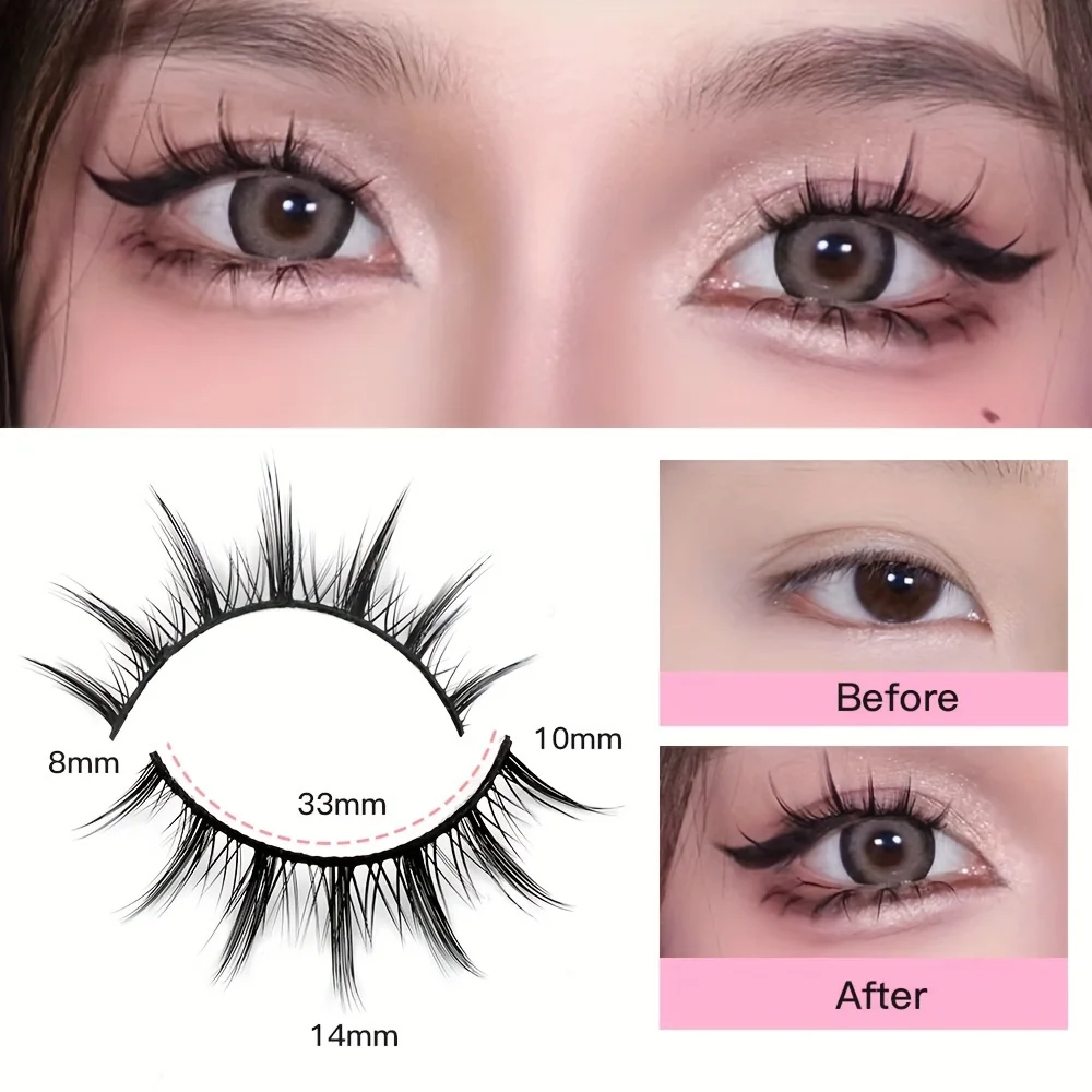 Natural appearance of eyelashes 10 pairs of anime fake eyelashes and thin transparent band 13mm 3D slim pointed eyelashes