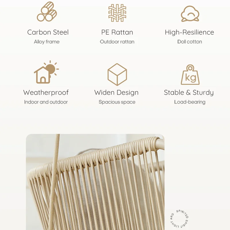 Modern Eco-Friendly Single Patio Swing Weatherproof Outdoor Hanging Chair Carbon Steel Frame Balcony Garden Courtyard Park