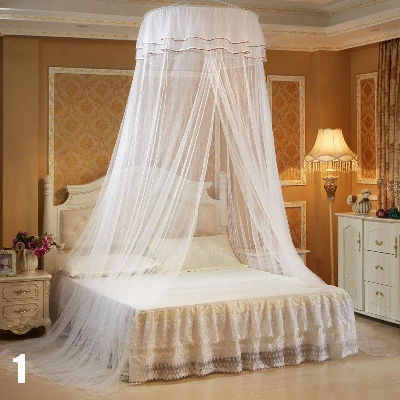 Breathable Hanging Mosquito Net Top Hook Lace Bed Canopy Encrypted Mesh Round Dome Court Style Crib Canopy Bedroom Decoration