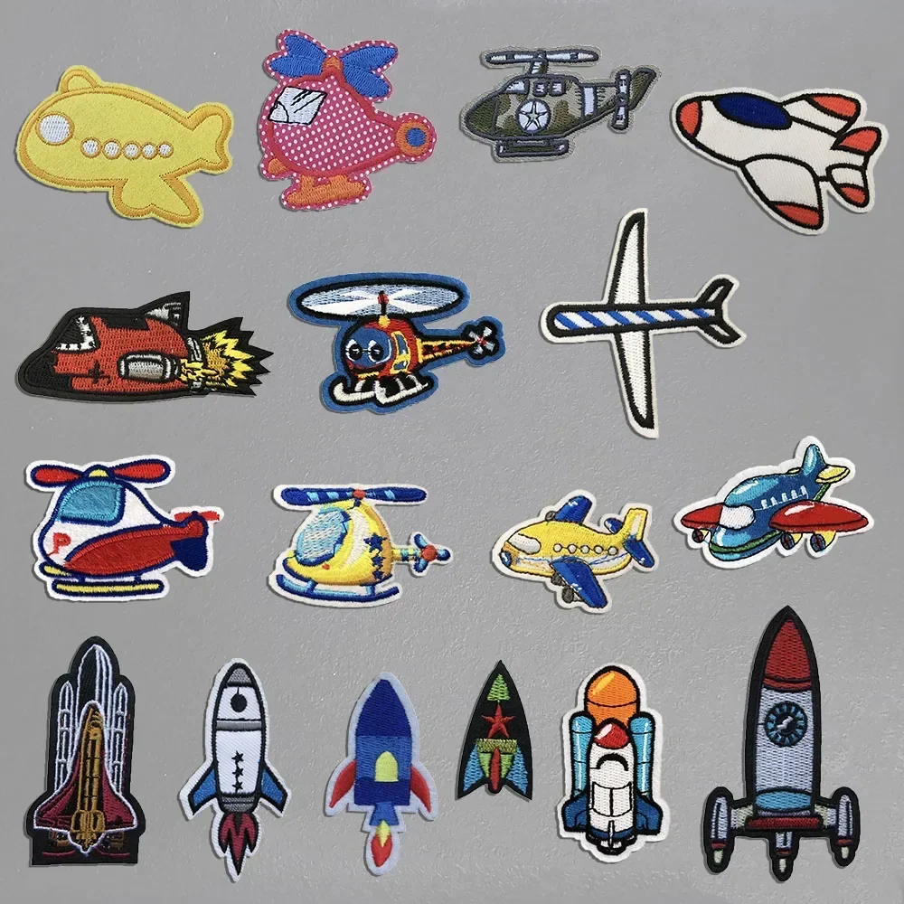 Wholesale sales 1 piece Hot melt adhesive ironing embroidery rocket aircraft pattern patch DIY decorate collocation clothing