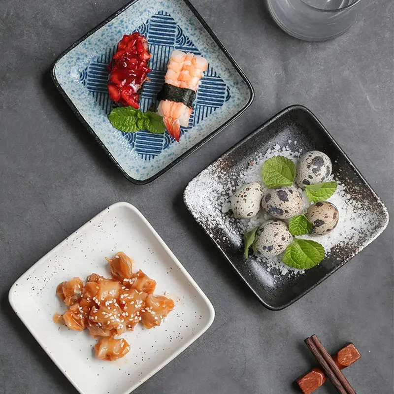 5 Inchs Ceramic Square Disc Japanese Style Cuisine Dining Plate Household Fruit Dish Snack Dipping Sauce Plate Sushi Cutlery