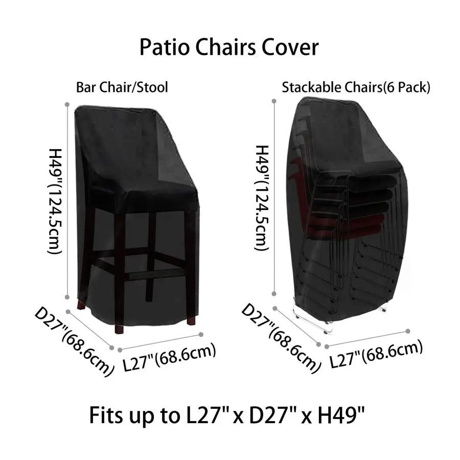 Outdoor Chair Covers, High Back Patio Chair Covers Waterproof, Heavy Duty Patio Furniture Covers, Stackable Outdoor Bar Stool C