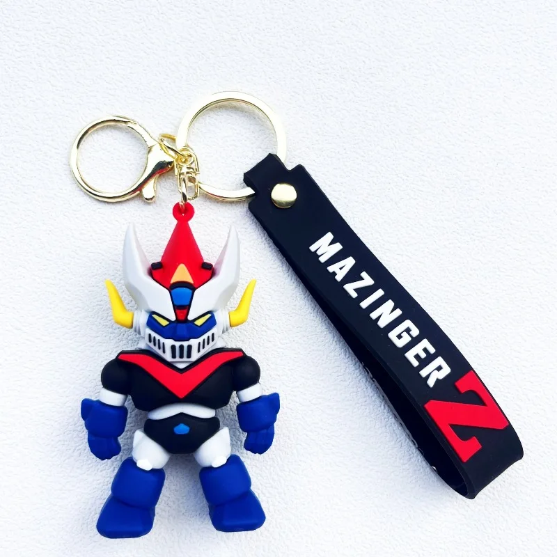 Cute 3D Rubber Anime Figure Pendant Keychain Classic Cartoon Mazinger Z Theme Key Character Collection Toy Keyring Gift Accessor