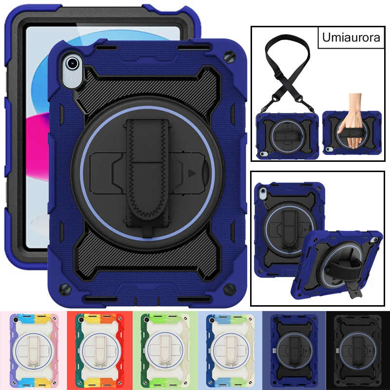 

Противоударный чехол-подставка с ремешком для планшетов iPad Mini 5 (9.7), Air (10.9), 7-го, 8-го, 9-го, 10.2 (10-го поколения), 11-го, 12-го (A16) и 12-го (A19) поколений, а также для iPad Pro 11 дюймов.