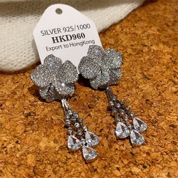 Luxury Flower drop long earrings bridal gorgeous sparkling banquet ear accessory for women