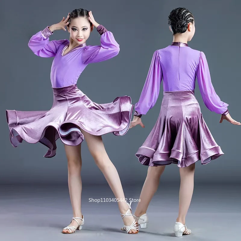 children's-latin-dance-suit-split-velvet-competition-practice-suit