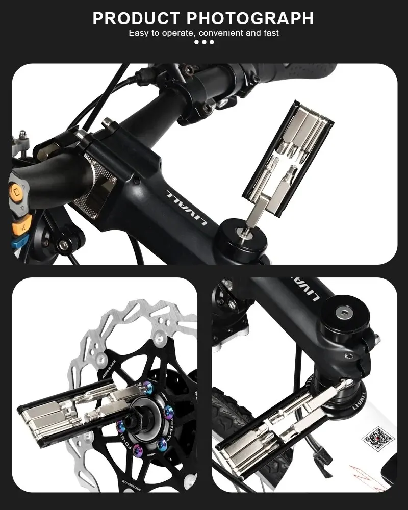 RIDERACE 8-in-1 Multifunktions-Fahrradwerkzeug, Tragbarer CR-V Stahl Sechskant-Speichenschlüssel, Motorrad-Schraubendreher, Vielseitiges Fahrrad-Reparaturwerkzeug – Detail 9