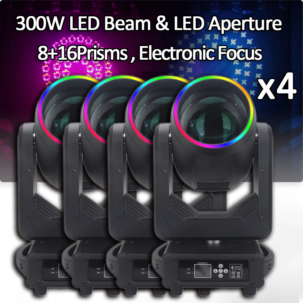 4Pcs/Lot Beam 300W LED Moving Head Lighting For Professional LED Aperture Stage Concert Home Party DJ Disco Club