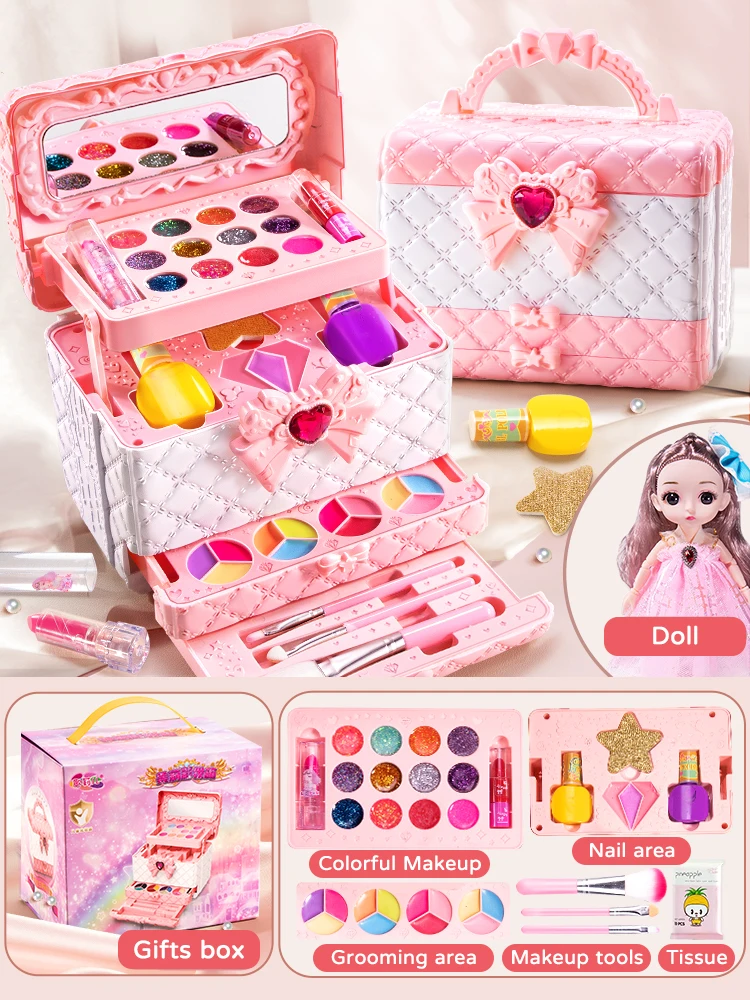 Kit per il trucco della ragazza scatola per cosmetici di simulazione del giocattolo Set di bambole per rossetto gioco di ruolo gioco di bellezza di moda per bambini regali di 6 anni