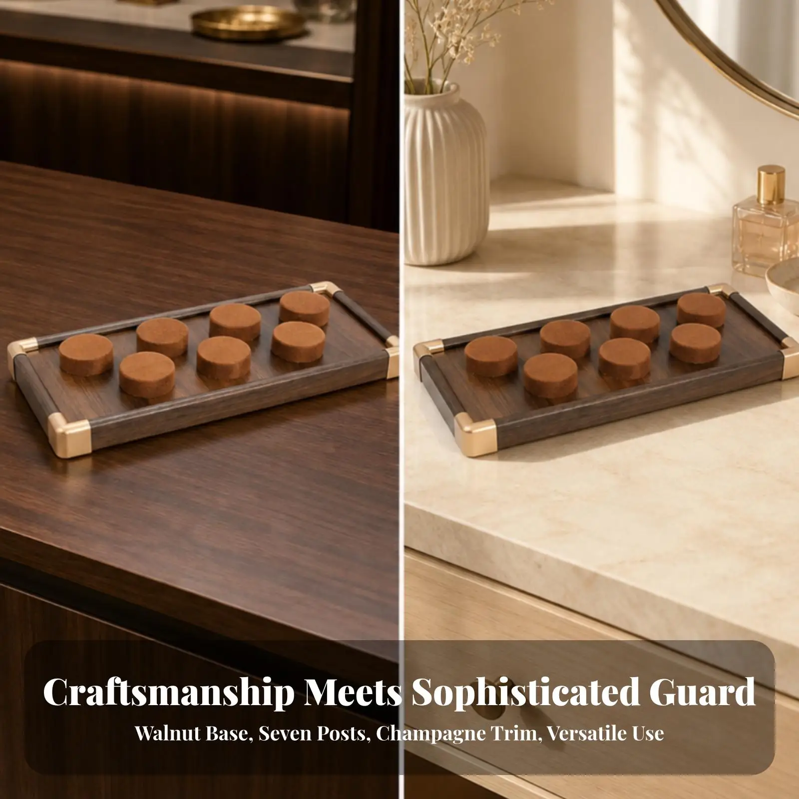Wooden Bracelet Display Tray | Gold-Tone Corner Protectors, Jewelry Tray with Velvet Supports, for Dressing Table