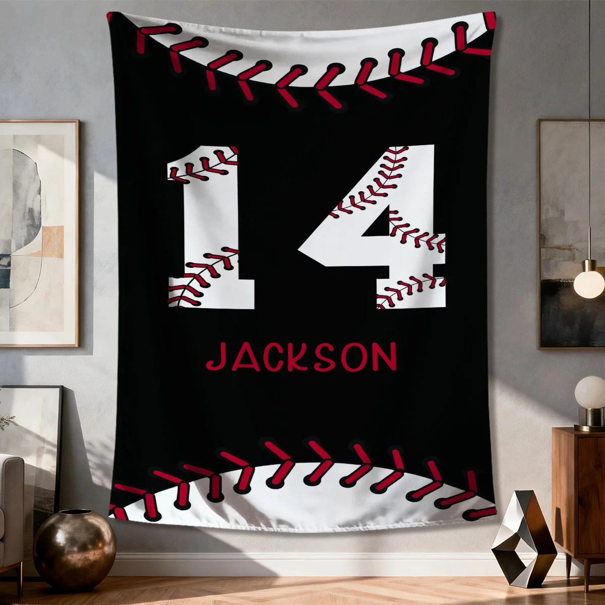 Personalized Baseball Tapestry Wall Hanging Number 14 Sports Fan Decor Jackson Man Cave Bedroom Room Gift