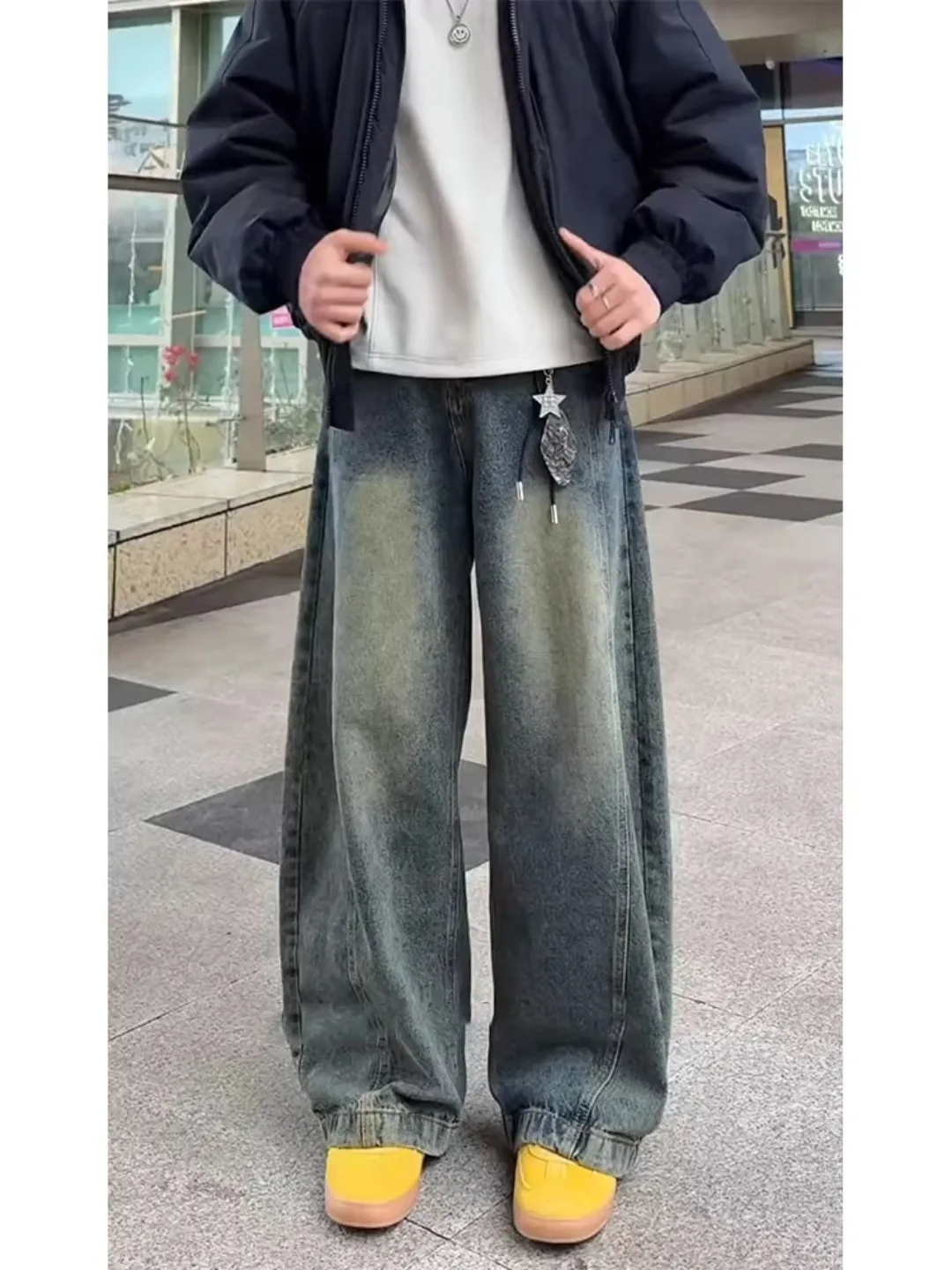 

Retro Blue Waed Knife Men's Jeans Spring American High Street Vibe CleanFit Flared Leg Pants Casual Loose Fit Jeans