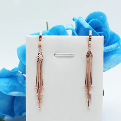 585 Purple Gold Soft Chain Tassel Round Bead Drop Earrings for Women Exquisite Long Elegant Wedding 14K Rose Gold High Jewelry