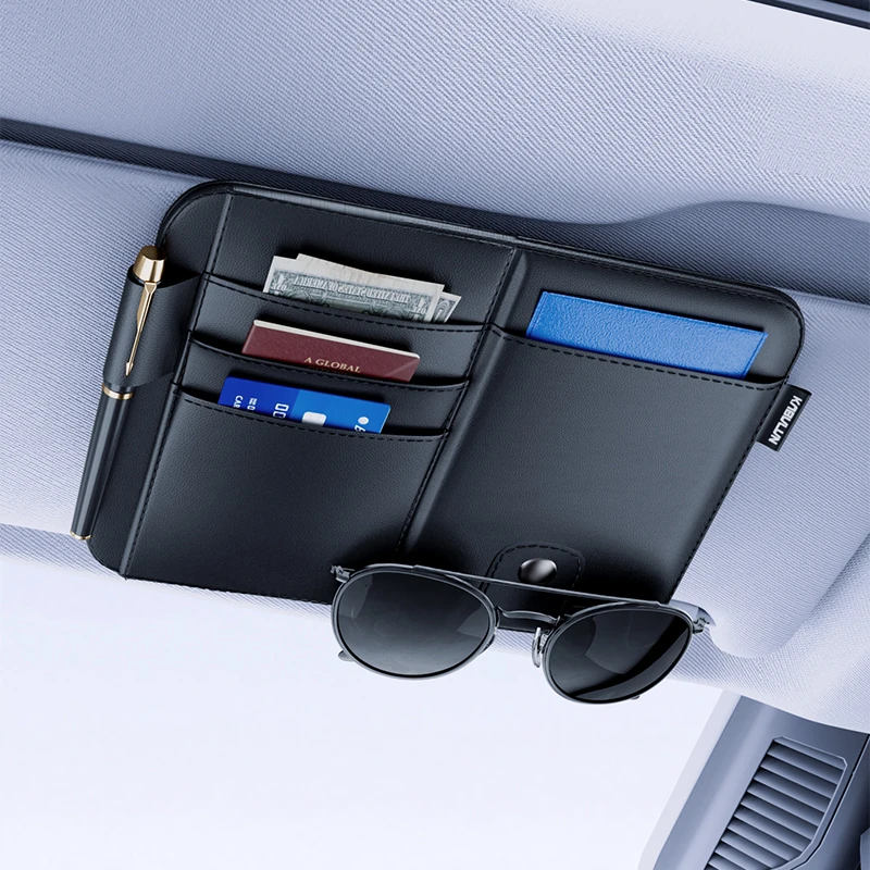 

car sun visor sunglasses clip card holder driving license card pouch net bag car glasses clip storage bag
