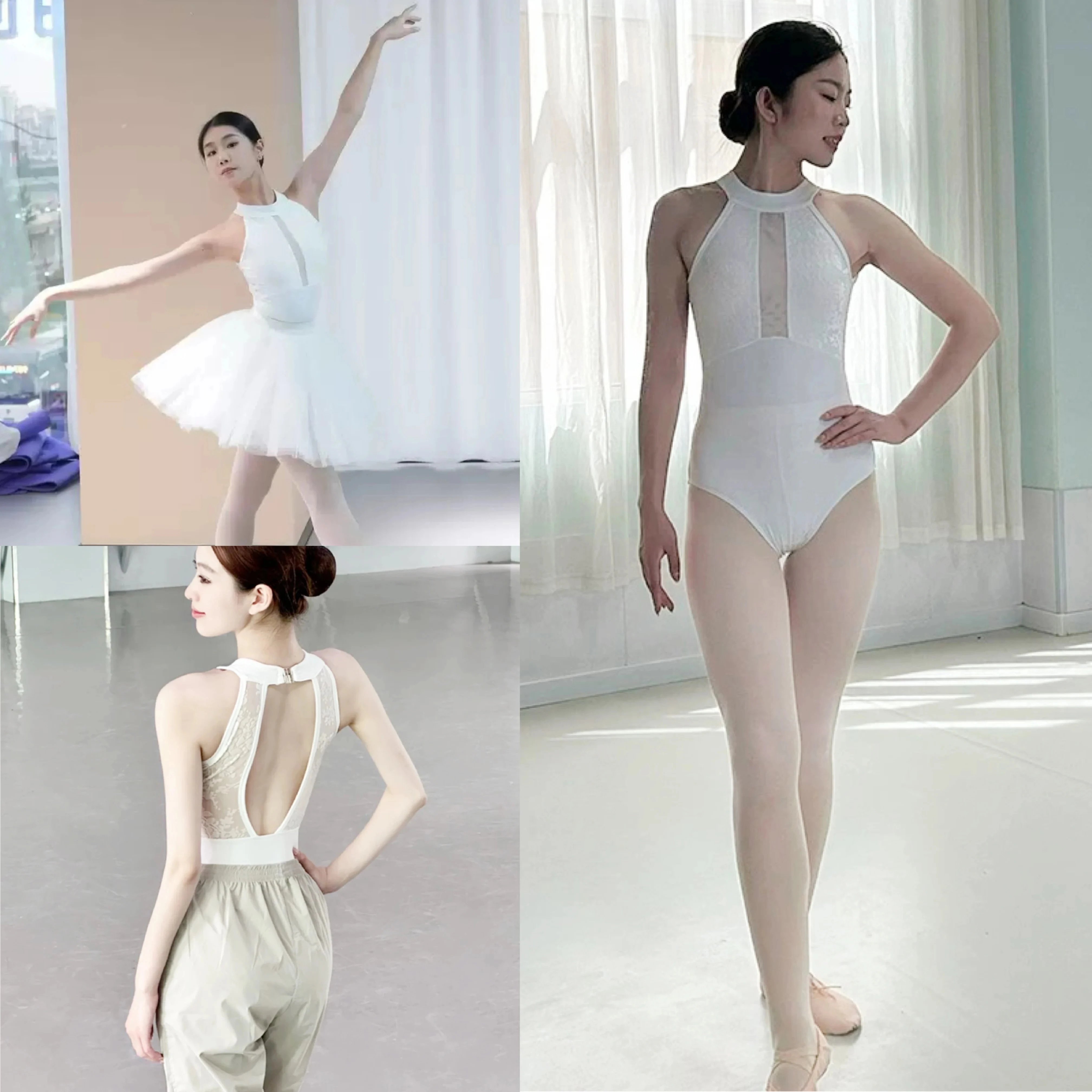 

Women's neck-wrap dance tight-fitting dress, suitable for ballet bodice dance costumes, with back zippers and chest lining