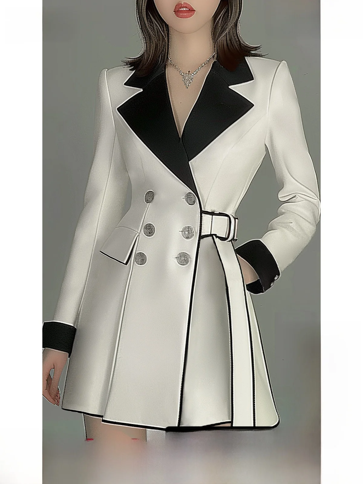 

Aui White Profional Ladylike Slim Fit Suit Dr, женский новый осенний элитный костюм средней длины с завязкой на талии в стиле вестерн