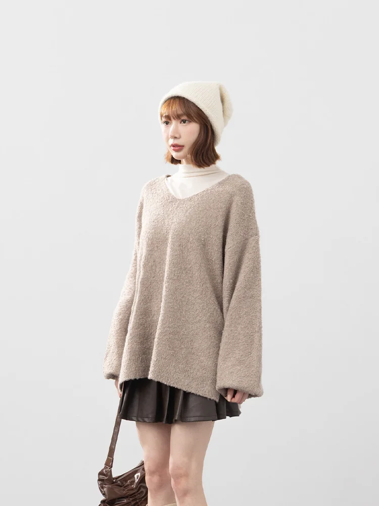 

Новинка Queenop: Женский вязаный пуловер с цветочным узором, длинными рукавами, V-образным вырезом и бантом на спине для осени и зимы