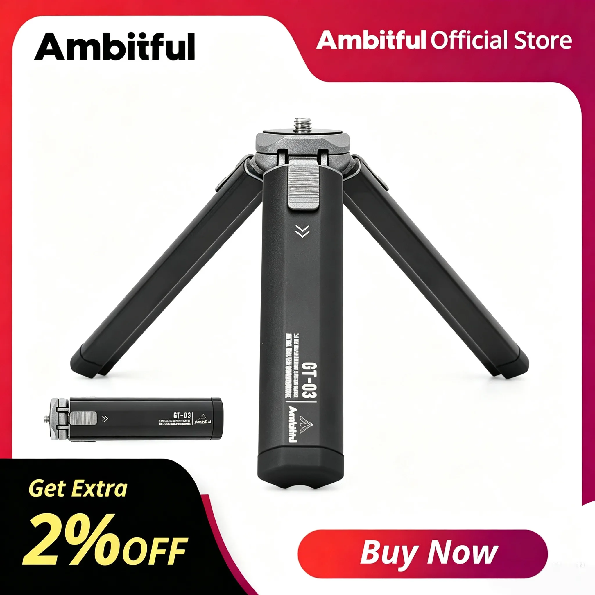 Mini trépied portable Ambitful Metal Tripod GT-03, universel, avec vis 1/4 pouce, pour éclairage d'appoint, support de caméra DSLR, accessoires.