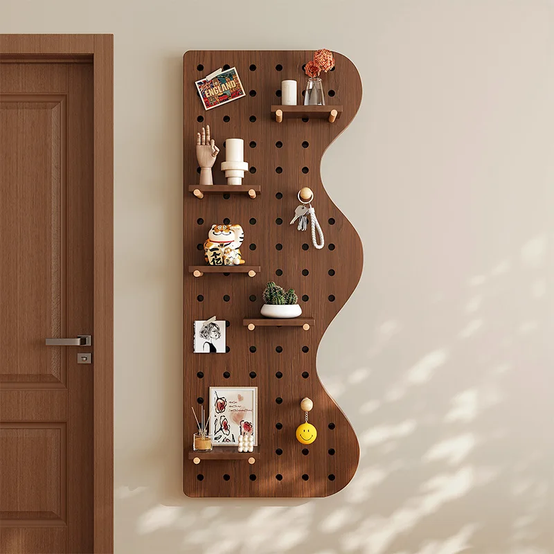 Wave walnut solid wood hole board wall shelf modeling wall decoration wall hanging storage display stand