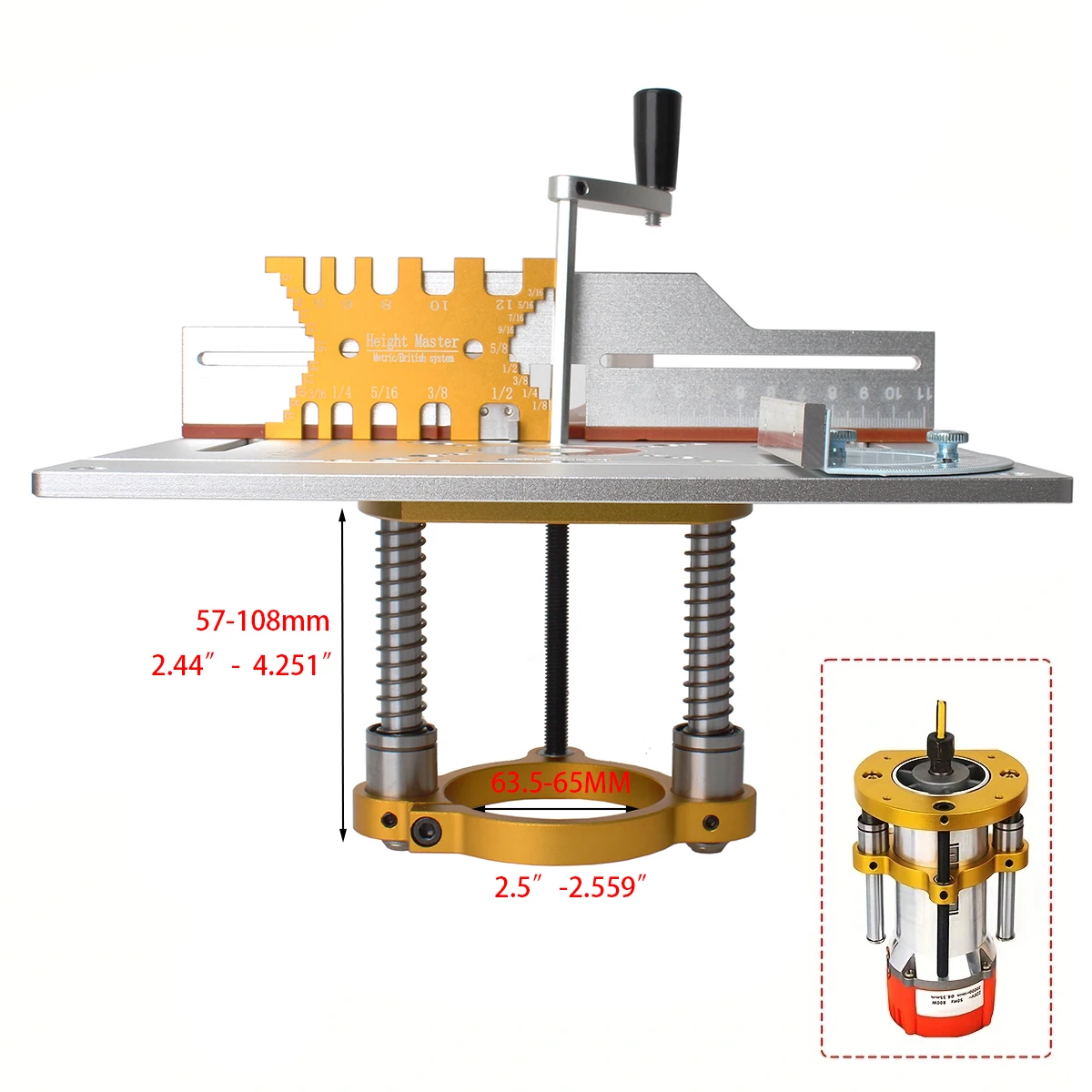 Placa de inserción de mesa de enrutador + dispositivo de elevación, tablero abatible de fresado de madera eléctrico con juego de guía de calibre de