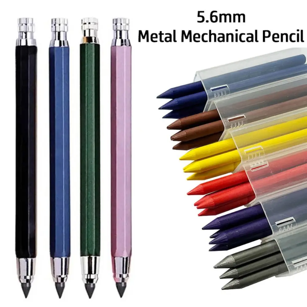 5,6mm Mechanischer Bleistift aus Metall 2B/4B/6B/8B Stiftmine Automatischer Bleistift für Skizzen Comics Design Zeichnen Schreiben