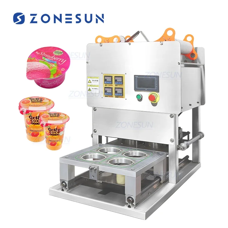 ZONESUN ZS-FK4C Semi-automatic 4 Heads Yogurt Cup Fruit Juice Jelly Cup Roll Film Heat Boba Bubble Tea Sealing Machine