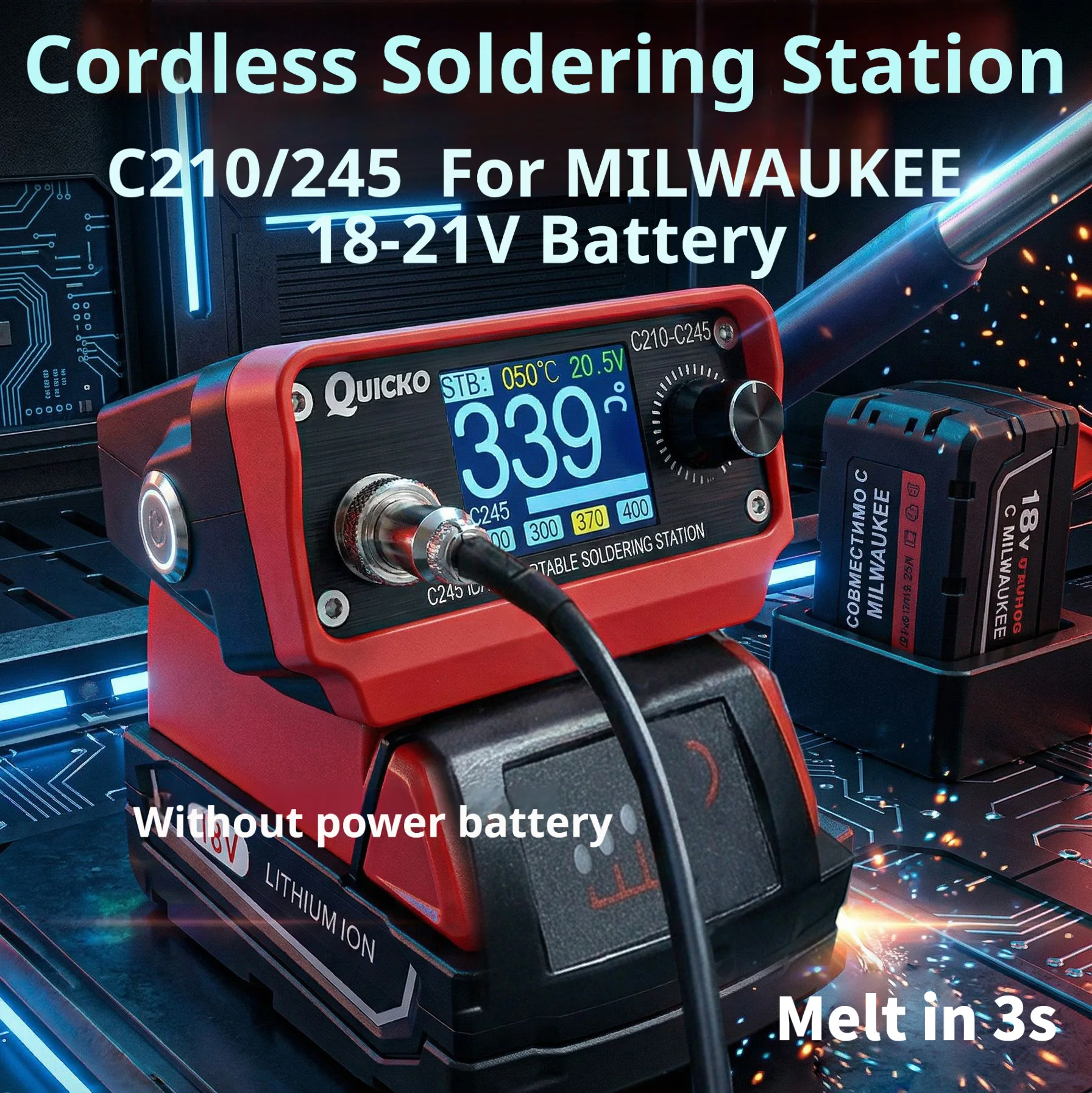 Protable C210/245 Soldering Station Solder Iron for 18-21V 190W Max Li-ion Battery for DIY repair kit without battery