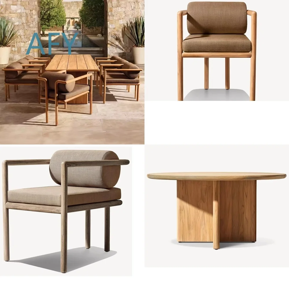 Outdoor Wooden Dining Table and Chairs Set for Garden Patio Courtyard Balcony Backyard Modern Leisure Furniture for Home