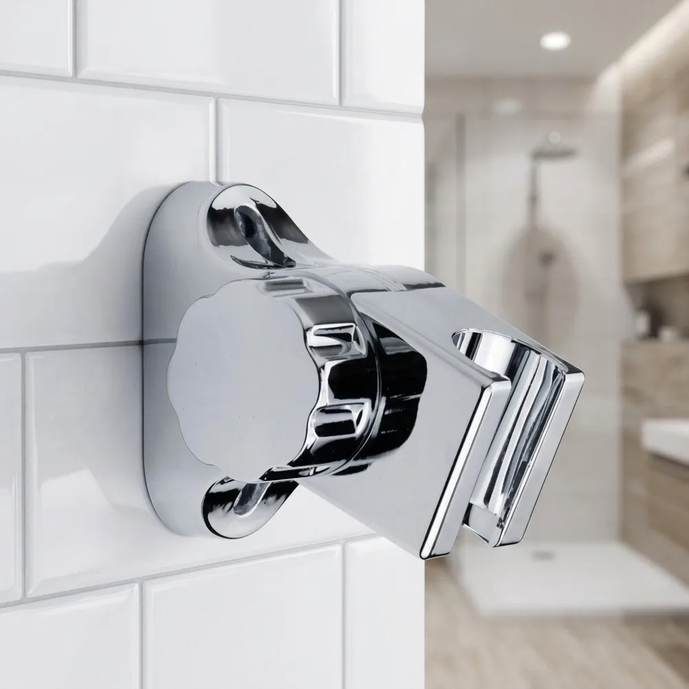 Sticky-Backed Shower Head Bracket Allows Precise Angle Adjustment to Direct Water Flow Based on User Preference