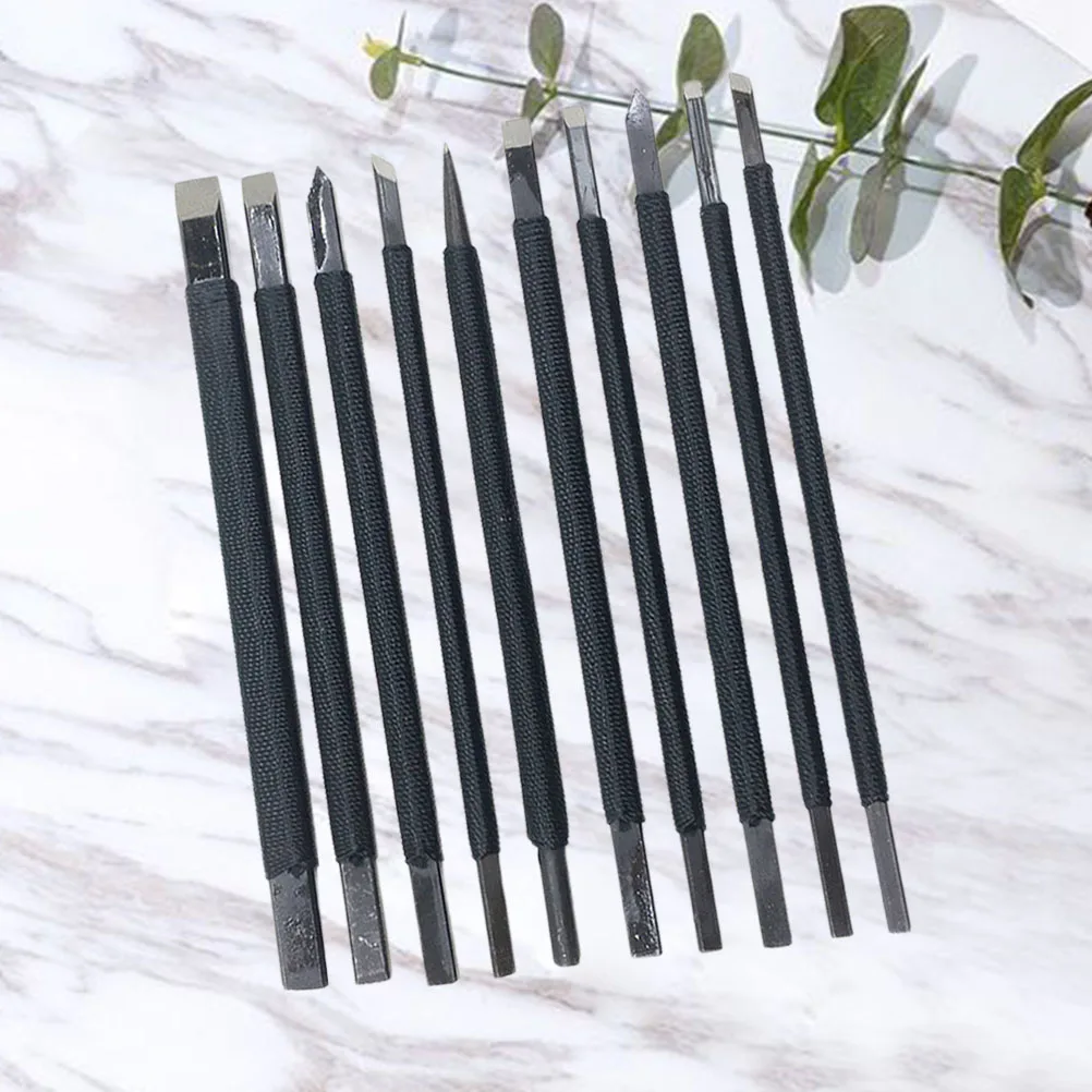 10Pcs Tungsten Steel Carving Tool Kit Professional Engraving Lettering Device for Stone Stamps