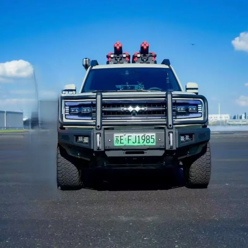 Aluminum Alloy Front Bumper with Large Bull Bar, Tow Hook Cut-Outs, Bolt-On for BYD Bao 5, Upgraded, Brand New.