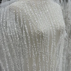 Simple Line Sense paillettes perline Tulle ricamo tessuto di pizzo adatto per abiti personalizzati abiti da sera da sposa di lusso