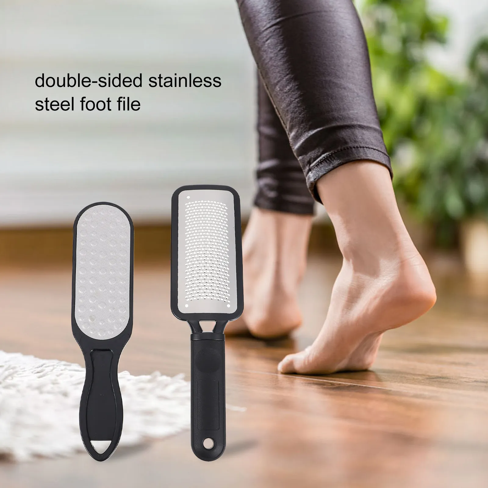 2Pcs Foot File Set Stainless Steel Ergonomic Handle Foot Dead Skin Remover Callus Exfoliator Pedicure Tool Hard Skin Remover
