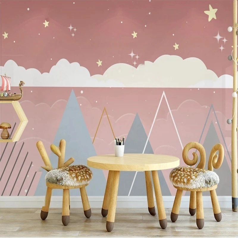 

Custom Cartoon 3D Stars Cloud Abstract Geometric Wallpaper Murals Modern Wall Decor Background Painting for Kids' Room Bedroom