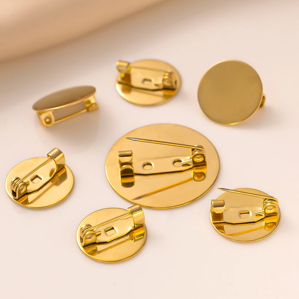 5pcs/Lot Stainless Steel 15-30mm Flat Round Brooches Cabochon Settings Base Blank Tray For DIY Jewelry Making Supplies Findings image 2