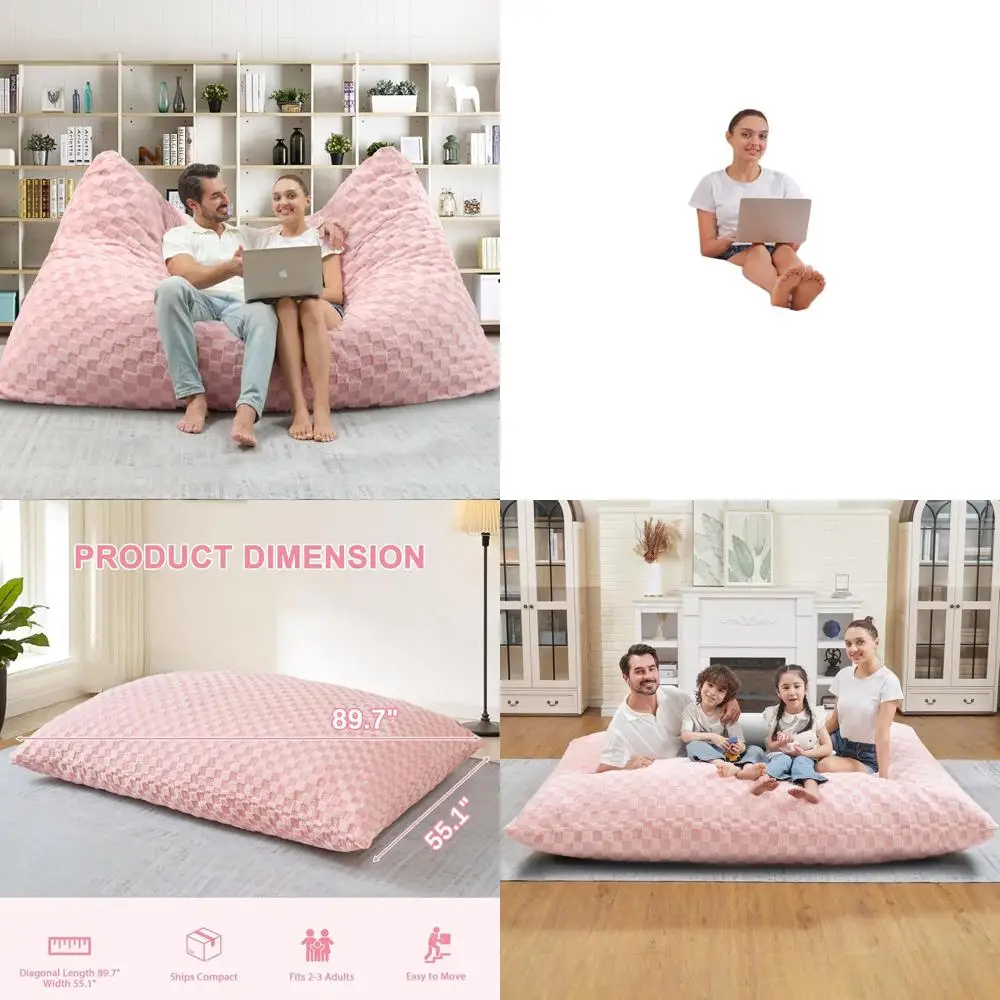 

Кресло-мешок-трансформер для взрослых с пеной с эффектом памяти, ультрамягкий моющийся чехол, идеально подходит для гостиной и спальни (чеховая доска)