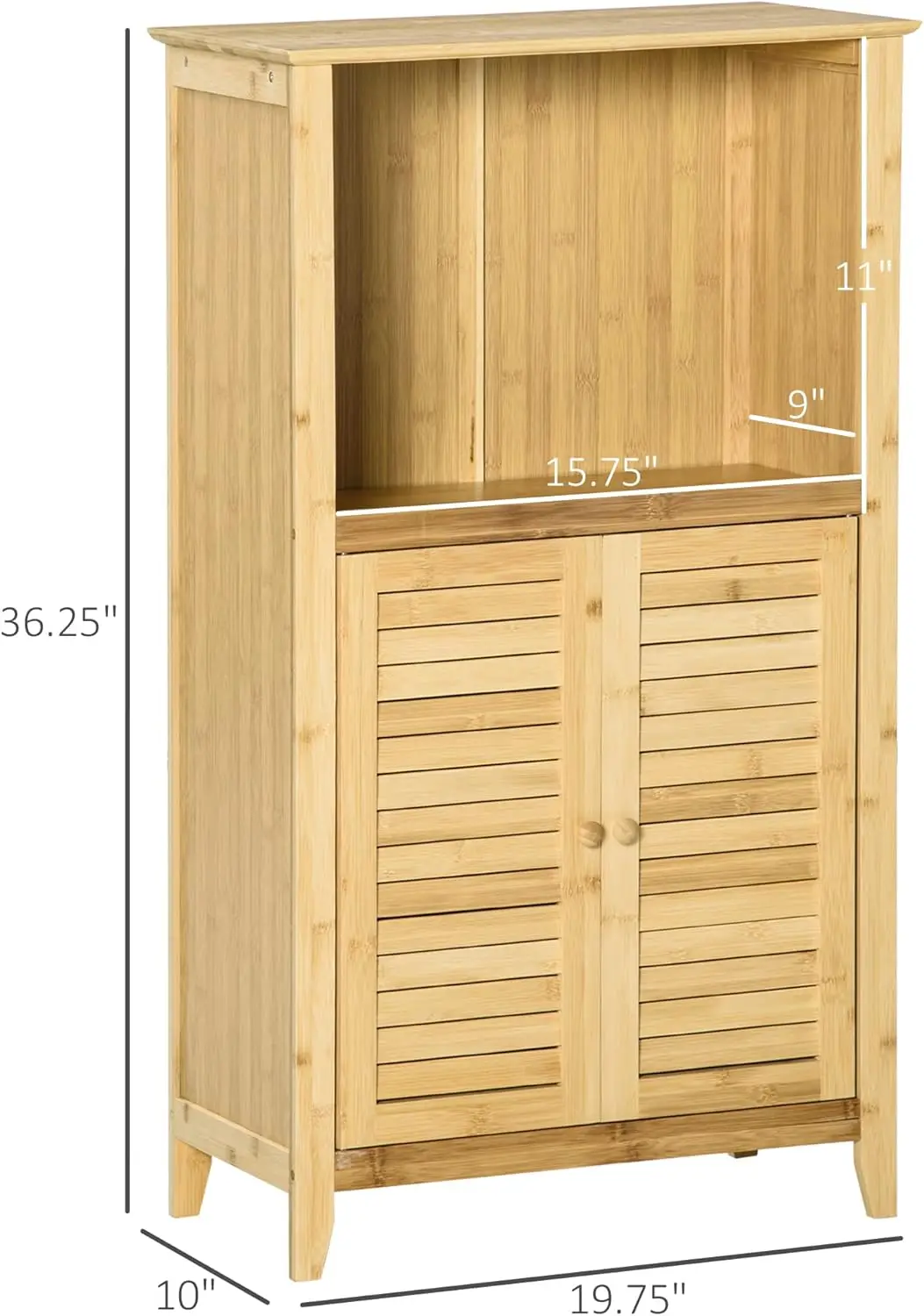 

Bamboo Floor Cabinet Bathroom Floor Cabinet Living Room Organizer Tower with Multiple Shelves and Doors, Natural Wall shelves