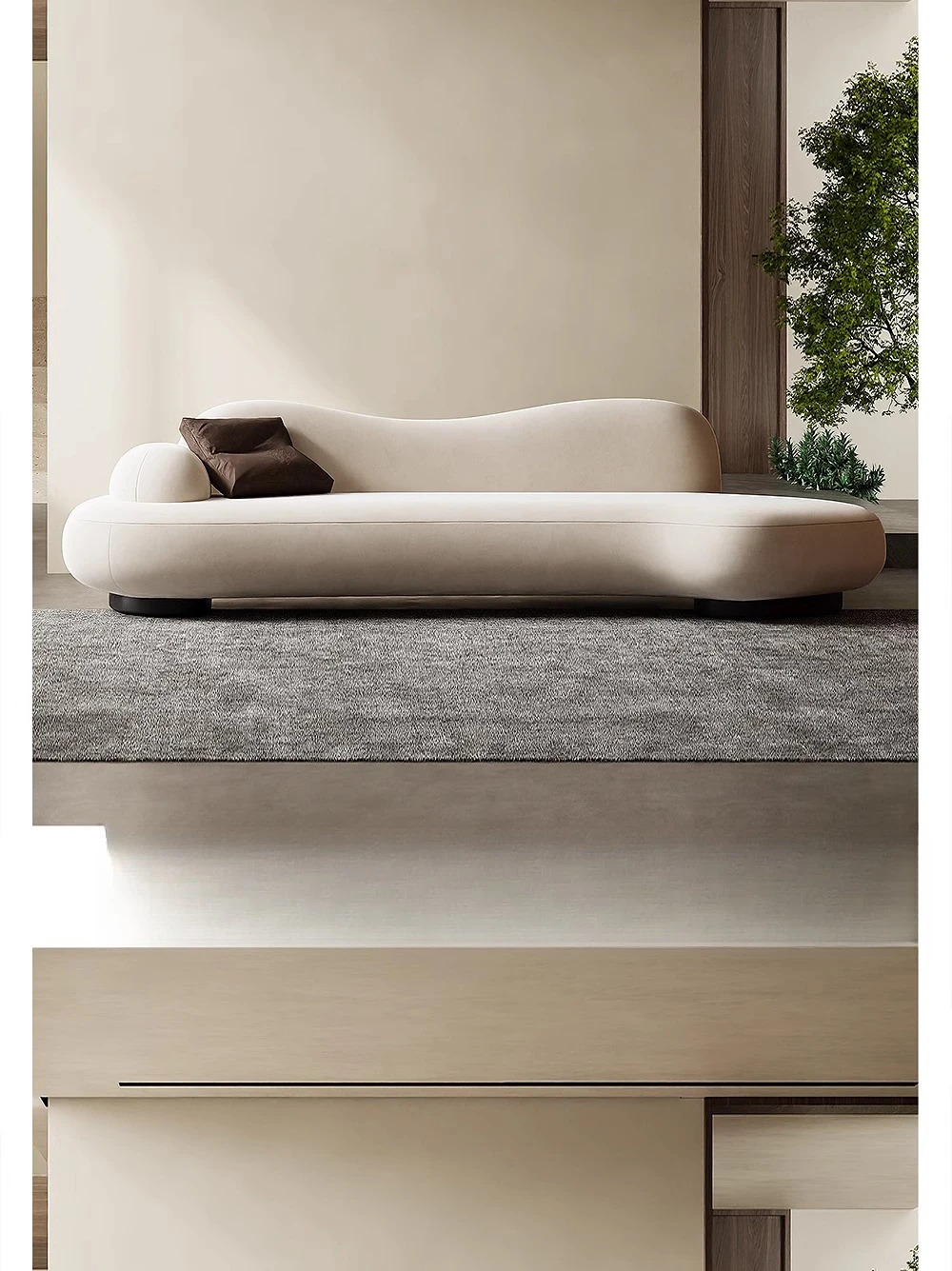 โซฟาผ้าสไตล์มินิมอลอิตาลี วิลล่าพื้นเรียบ โซฟาเข้ามุมทรงพิเศษ