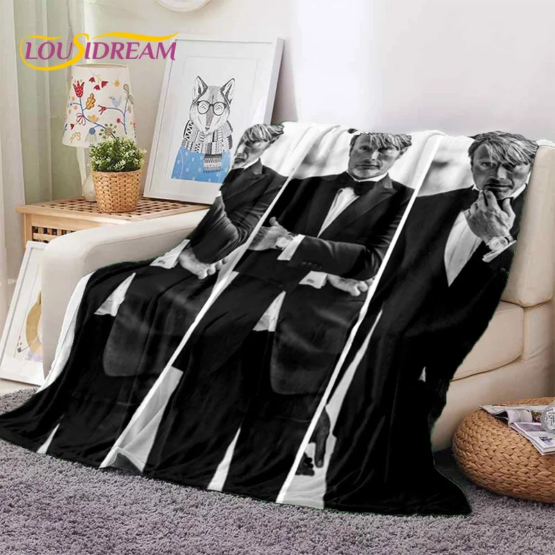 Mads Mikkelsen 3D Actor StarSoft Blankets,Keep Warm Throw Blanket Comfortable Blanket for Picnic Beds Sofa Home Bedroom Gift Kid