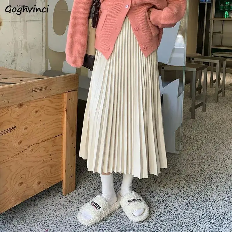 

Women Pleated Skirts Empire Designer Fashion College Faldas Simple Midi Vintage All-match Sweet Ulzzang Tender Female Streetwear