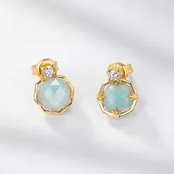 ALLNOEL Real 925 Sterling Silver Stud Earrings For Women Natural 7*7mm Amazonite White Crystal Fine Jewelry Anniversary Gifts