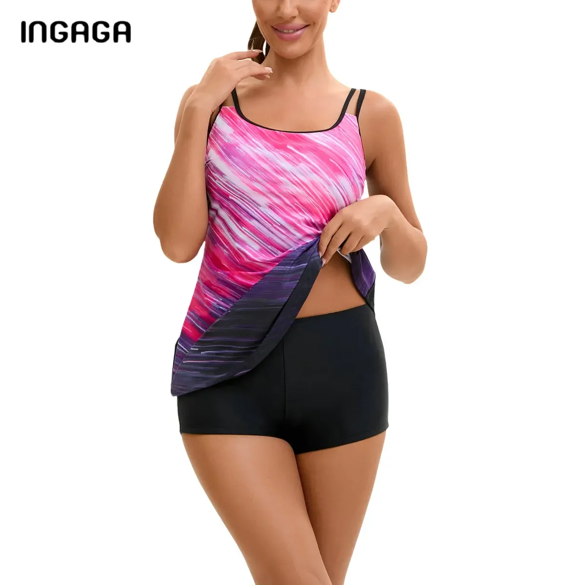 إمرأة 2025 Tankini المايوه البطن التحكم فلوي ملابس السباحة قطعتين لباس سباحة السباحة تانك القمم مع بويشورت