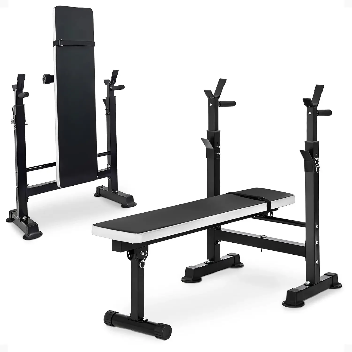 Steel Weight Bench w/ Squat Rack in Multiple Colors, 400 lb User Capacity - Foldable Home Gym Equipment for Range of Workouts w/