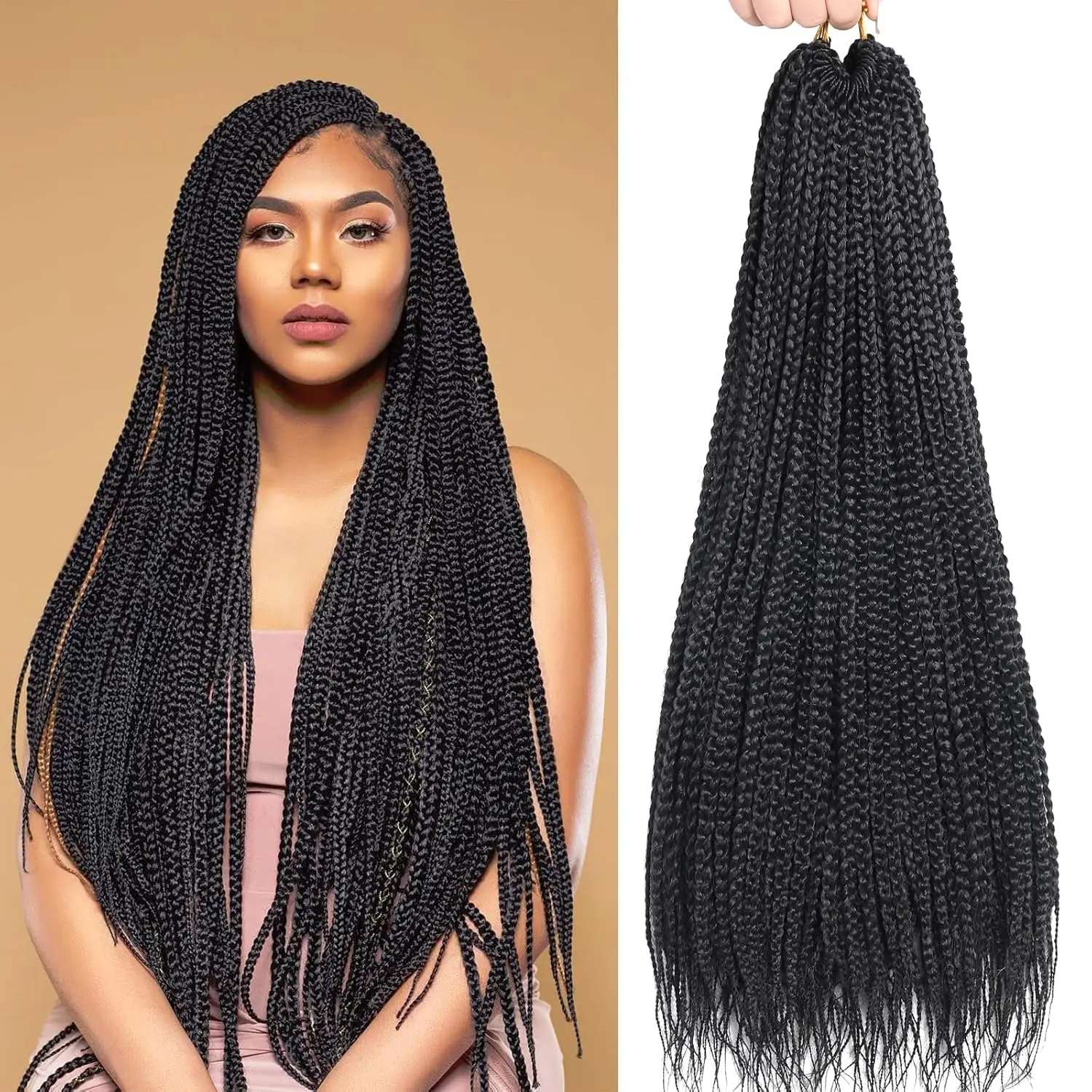 6 Packs Box Braids Crochet Hair 24inch 18inch 12inch Pre-looped Synthetic Crochet Hair Extension for Black Women 24 Strands/Pack