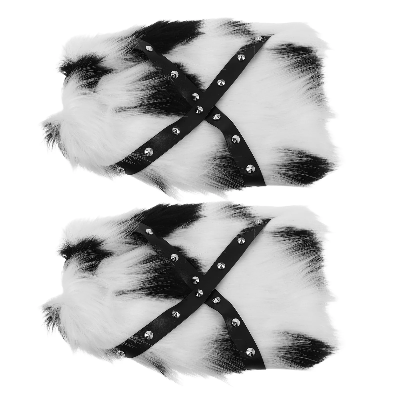 

1 Pair Cow Print Faux Leg Warmers Punk Studded Design For Women Girls Boot Cuffs Cozy Winter Outfit Accessory Festival Fashion