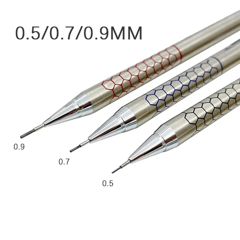 0,5 0,7 0,9 mm Metall-Druckbleistift mit Radiergummi-Set 2B/HB Mine Art Sketch Zeichenzubehör Automatisches Bleistift-Schreibpapier – Detail 1