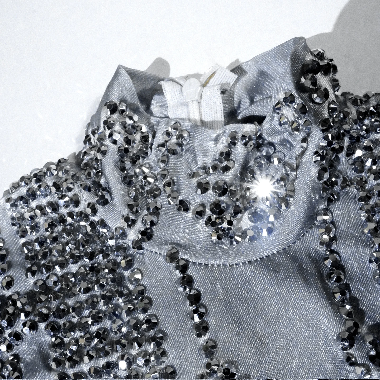 Glitter Grey Full Crystal Long Sleeve Jumpsuit Drag Costume Show Singer Performance Femme Show Girl Go Go Outfit Festival Club